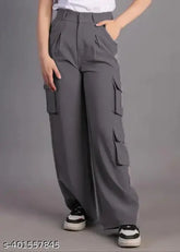 Women's trending Korean grey cotton blend trousers with 5 pockets - size 26, 28, 30, 32, 34 (India)